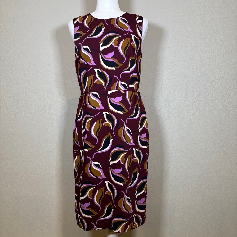 NWT Ann Taylor Dark Purple and Brown Patterned Sleeveless Sheath Dress Size 8